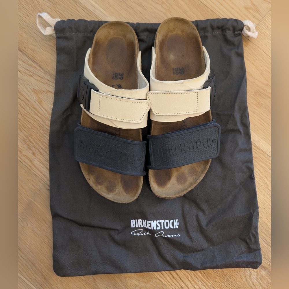 Rick Owens Birkenstock Black and White Buckle Sandals 39